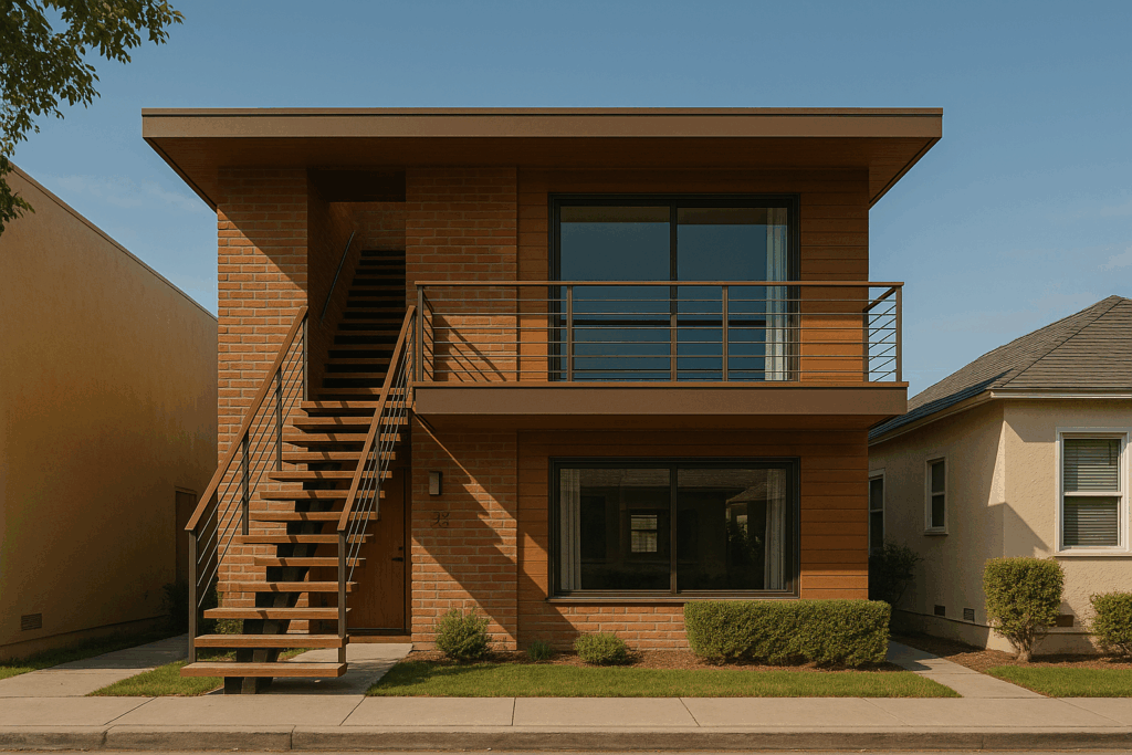  Two-level mid-century modern home in Long Beach’s Wrigley area with vintage design.

